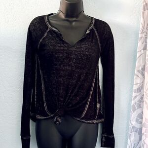 Mossimo Supply Co Black Acid Wash Waffle Knit Long Sleeve Shirt Size XS